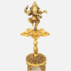 Brass Dancing Ganesha Over Ethnic Legs Five Oil Wick Diya (Golden)
