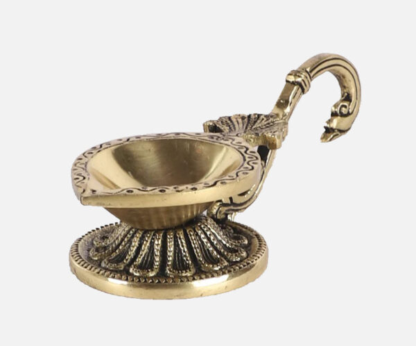 Brass Ethnic Handcarved Diya with Curved Handle