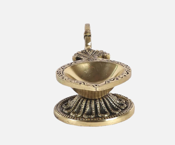 Brass Ethnic Handcarved Diya with Curved Handle