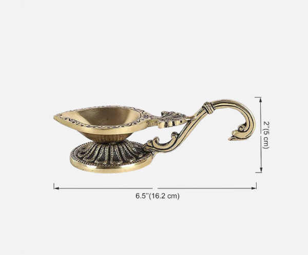 Brass Ethnic Handcarved Diya with Curved Handle