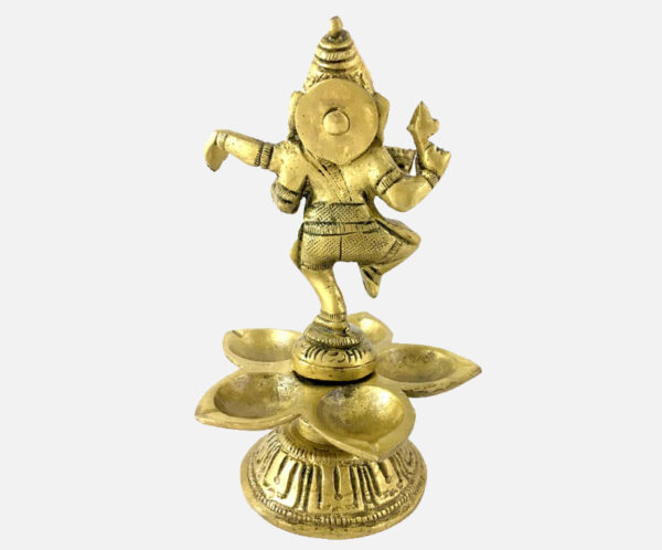 Brass Ganesha Design Five Oil Wick Diya