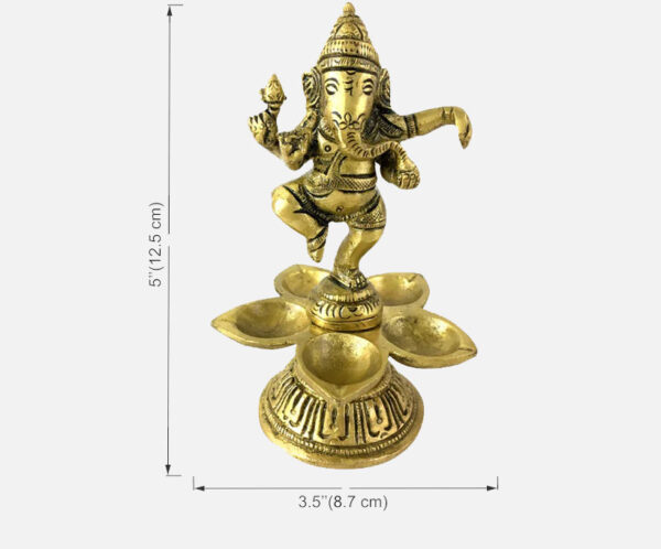 Brass Ganesha Design Five Oil Wick Diya
