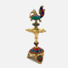 Gemstone Work Peacock Over Ethnic Carved Legs Five Oil Wick Brass Diya