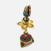 Gemstone Work Peacock Over Ethnic Carved Legs Five Oil Wick Brass Diya