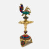 Gemstone Work Peacock Over Ethnic Carved Legs Five Oil Wick Brass Diya