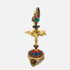 Gemstone Work Peacock Over Ethnic Carved Legs Five Oil Wick Brass Diya