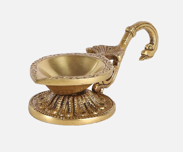 Gemstone Work Dancing Ganesha Over Ethnic Legs Five Oil Wick Brass Diya