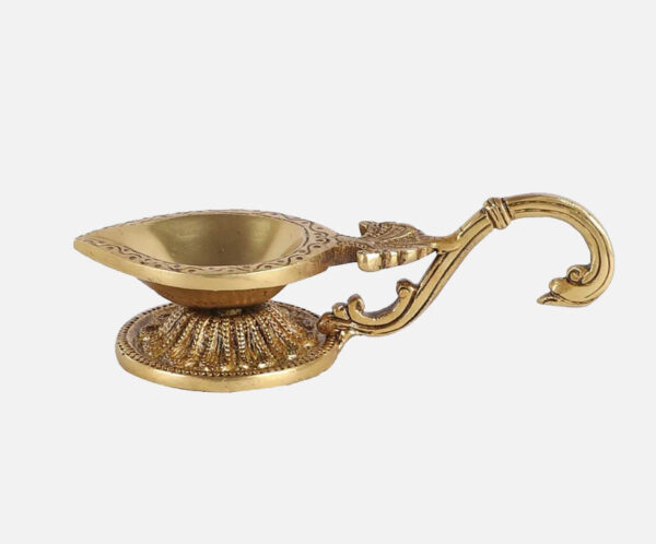 Gemstone Work Dancing Ganesha Over Ethnic Legs Five Oil Wick Brass Diya