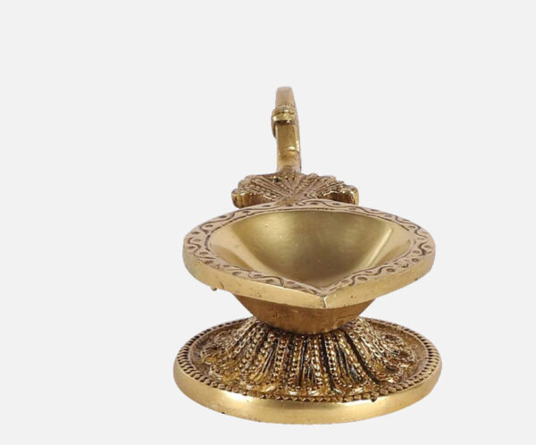 Gemstone Work Dancing Ganesha Over Ethnic Legs Five Oil Wick Brass Diya
