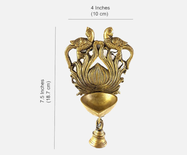 Brass Ethnic Twin Peacock Design Wall Hanging Diya with Bell